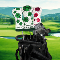 Housse de protection pour tête de club de golf PMT en cuir PU imperméable, avec fermeture magnétique, motif trèfle rose matelassé en diamant et broderie 3D, motif porte-bonheur