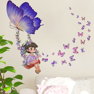 La <span class=keywords><strong>petite</strong></span> <span class=keywords><strong>fille</strong></span> se balance sur la balançoire Sticker mural Papillon balançoire Stickers Salon <span class=keywords><strong>Papier</strong></span> <span class=keywords><strong>peint</strong></span> décoratif - Product Image 4
