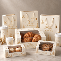 Boîte cadeau de Noël pour gâteaux, dorée à chaud, personnalisée, avec fenêtre, pour pâtisseries, biscuits, desserts, fêtes, vente en gros
