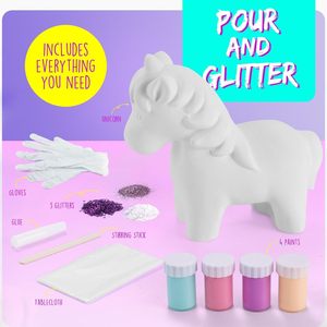 ชุดระบายสียูนิคอร์น DIY สำหรับเด็ก สีฟลูอิดเพ้นท์ ระบายสีแบบกราฟฟิตี ของเล่นโมเดลพลาสติกสีขาว พร้อมบรรจุภัณฑ์แบบกำหนดเอง - Product Image 4