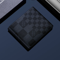 Dompet Kulit Pria WilliamPOLO Motif Kotak-kotak Sederhana Warna Hitam, Dompet Kartu Kulit Sapi Lipat Dua Grosir