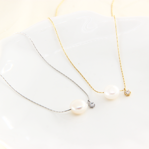 Dainty Geometric Freshwater <strong>Pearl</strong> Zircon <strong>Pendant</strong> Minimalist 14K Gold Plated Stainless Steel Link Chain Choker <strong>Necklace</strong> for Women - Product Image 3