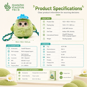 AI COCO Monstruo Verde de Peluche, Bolso Portátil, Sombrero de Margarita Azul, Ojos LED con Luz Ambiental, Clonación de Voz ChatGPT en Más de 50 Idiomas, Memoria, WiFi 2.4G - Product Image 6