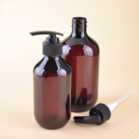 Botol Sampo Plastik Hotel Bulat Amber Elegan dengan Pompa, Logo Custom, Kosong, 100ml 150ml 200ml 300ml 400ml 500ml