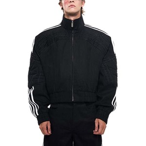 Abito fringuello personalizzato Streetwear a <span class=keywords><strong>righe</strong></span> laterali con Zip corta <span class=keywords><strong>giacca</strong></span> da moto da equitazione Vintage in poliestere giacche Crop da <span class=keywords><strong>uomo</strong></span> - Product Image 3