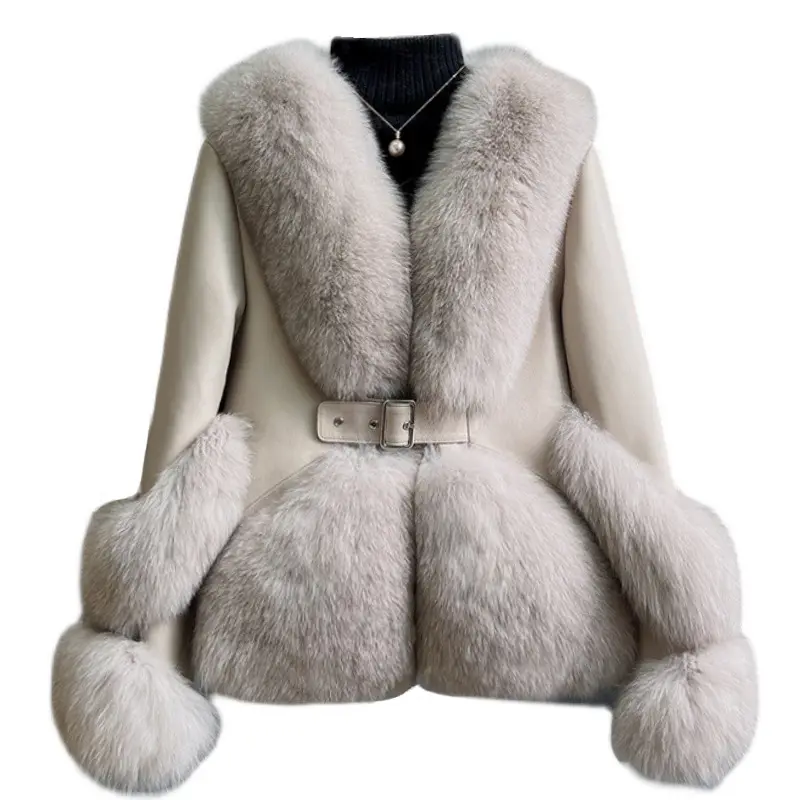 New style Winter Thick Warm Leather Fur Jacket Women Real Fur Coat