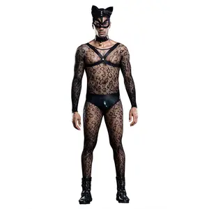 Sexy Lingerie Costumes Mens Sexy Hot Transparent Sexy Cat Men Perspective Mesh Hollow Out Erotic Lingerie Slim Man Body