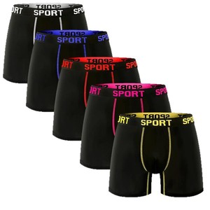 Boxers respirants pour hommes, taille mi-haute, lot de 5, imprimé sport, couleur unie, en tissu tricoté polyester, pour l'été - Product Image 1