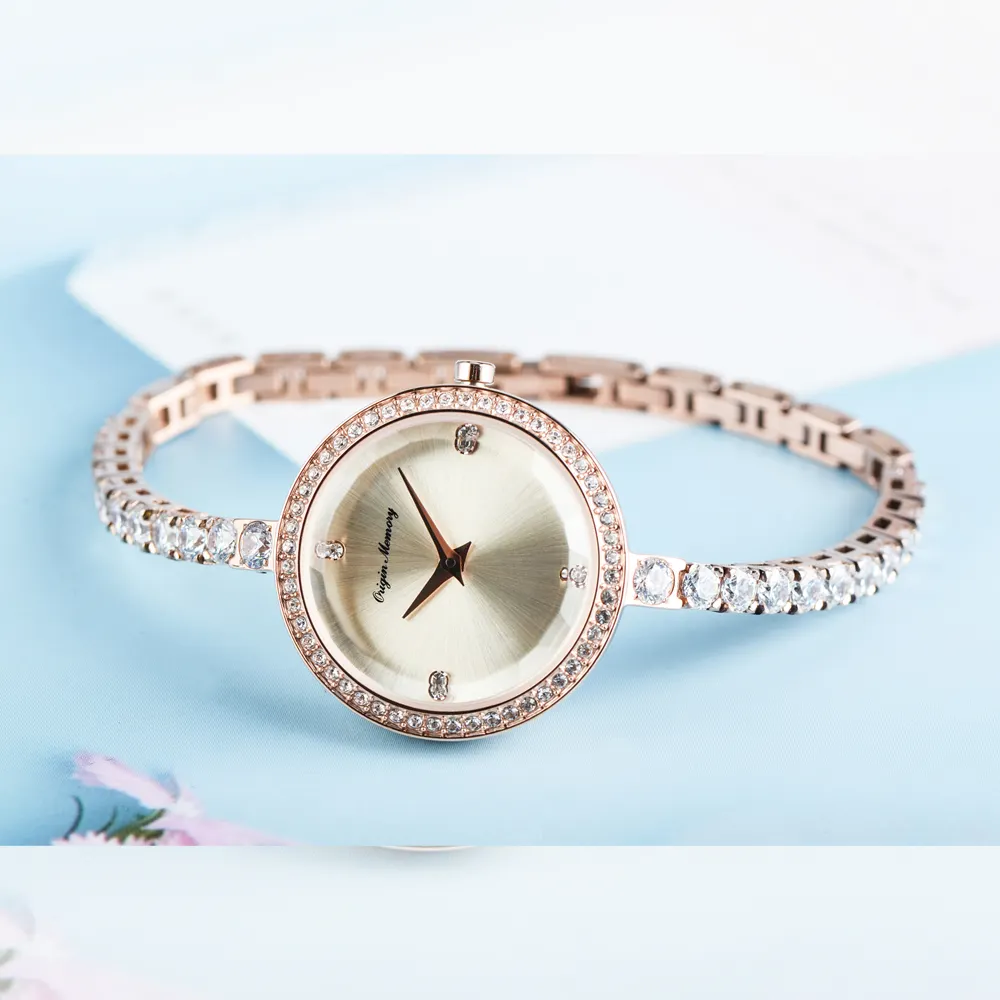 3mmステンレススチールストラップ象眼細工輸入ジルコンブレスレットダイヤモンド女性時計絶妙な装飾防水クォーツ時計
