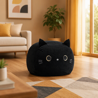 Housse de pouf de rangement pour animaux en peluche au design japonais pour enfants, motif chat noir, grande taille, organisateur de jouets