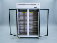 Réfrigérateur vitrine vertical à double porte en verre pour boissons, idéal pour les cafés et les magasins