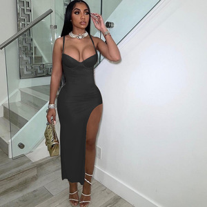 Nuevas llegadas 2022 mujeres sin tirantes vestido las mujeres de Split Sexy elegante vestido largo de verano vestido de las mujeres Sexy - Product Image 5