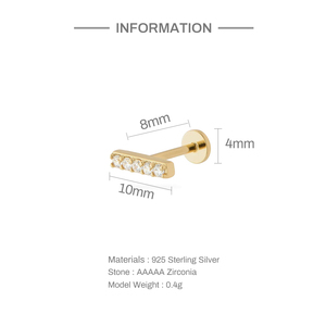 Boucles d'oreilles clous en argent sterling S925 avec diamant simple rangée, 18G, dos plat, pour piercing de cartilage, 8mm - Product Image 1