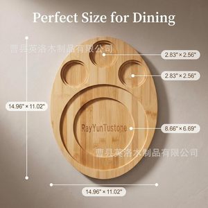 RayYunTustone Oval Steak Tray With Wine Glass Holder <b>Sauce</b> Bowls Restaurant Serving Platter Wooden Pattern Multifunctional - Product Image 4