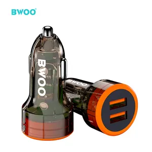 BWOO new products cellphone 2 usb port car charger PC+ ABS material transparent car charger