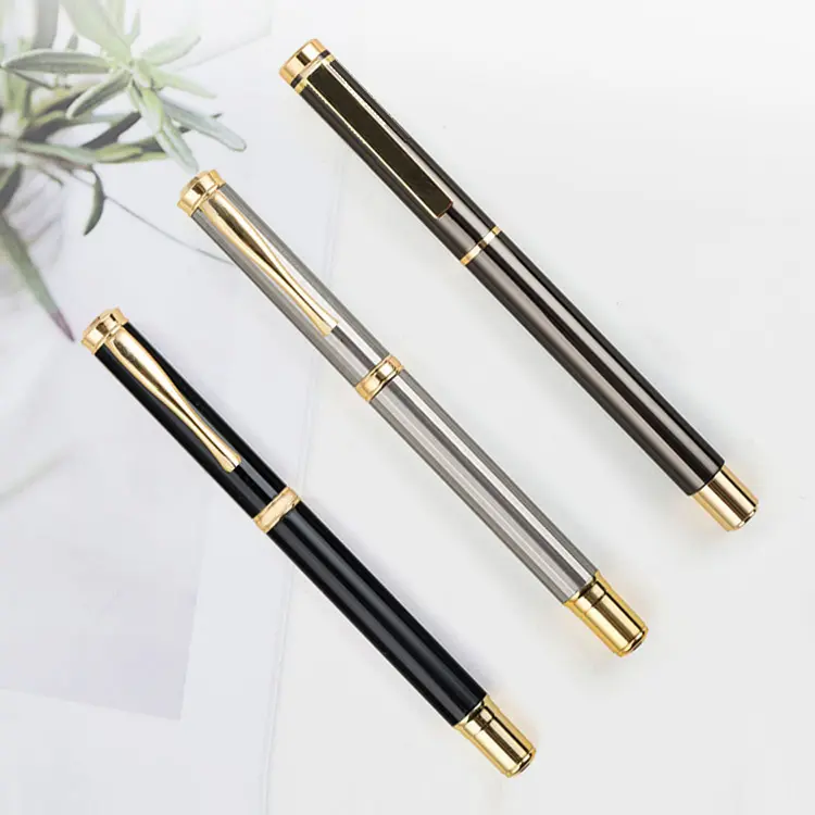 Promotional Custom Logo Luxury Business Gold Matte Black Gift Stylus Parker Fountain Gel Pen With Refillable Ink