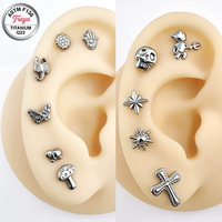 Body ASTM-F136 Titanium Classics Animal Piercing Ear Tragus Helix Lobe Stud Flat Back Earrings Lip Labret Nose Stud Jewelry