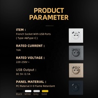 Enchufe de Pared Francés 2P+T de 16A 250V, Material Plástico de PC Ignífugo, Estándar Europeo, con Puertos USB Tipo A y Tipo C, Gran Venta