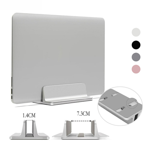 IKATAK Space-Saving Vertical Aluminum Alloy Silver Grey Black Laptop Stand with Width Adjustment for MacBook/Surface/
