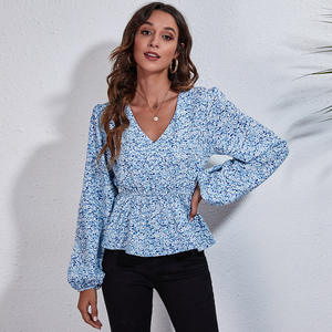 Blusa de Manga Raglán con Estampado de Moda, Estilo Dulce para <span class=keywords><strong>Mujer</strong></span>, Primavera, 100% Poliéster, Nuevo Diseño, <span class=keywords><strong>Camisa</strong></span> de Gasa con Cuello en V - Product Image 1