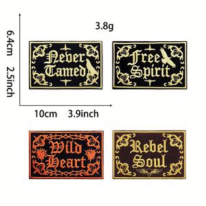 New Iron on in Stock Four Styles Embroidered Gothic Dark Series Rectangle Patches with Letters - Product Image 1