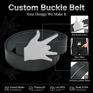 Fibbia per <span class=keywords><strong>Cintura</strong></span> in Lega di Zinco Stile Punk Rockstar con Gesto della Mano a Forma di Simbolo Rock per Cinture in Pelle Unisex Moda Streetwear - Product Image 1