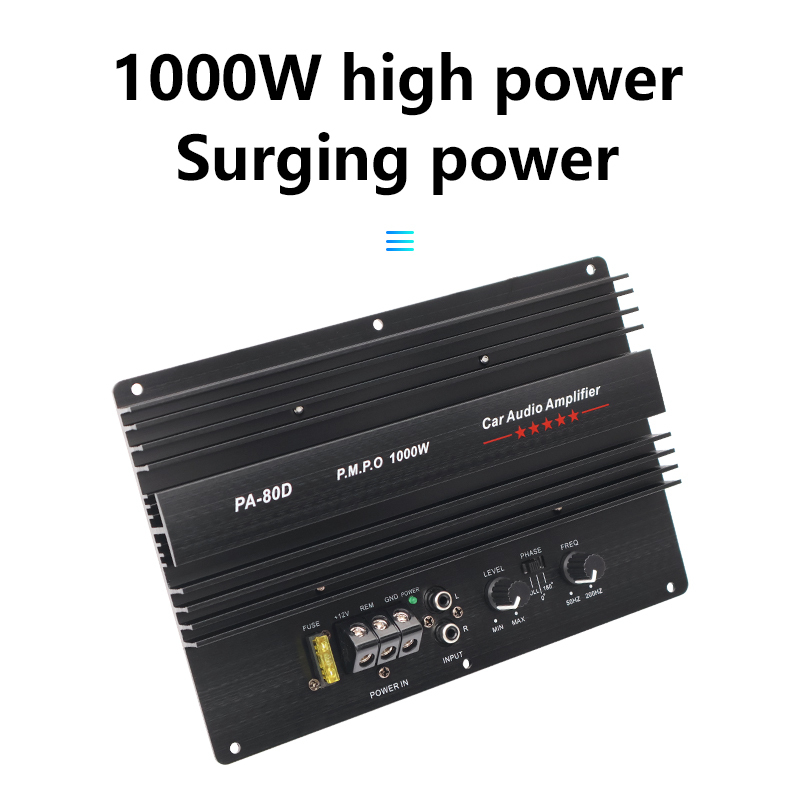 PA 80D Amplificateur Mono Haute Puissance 1000W 12V, pour Subwoofers et Haut-Parleurs de Voiture