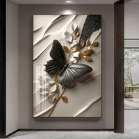 Peinture en porcelaine de cristal, motif papillon 3D moderne et luxueux, pour décoration intérieure, salon, hôtel, café - Vente en gros directe usine