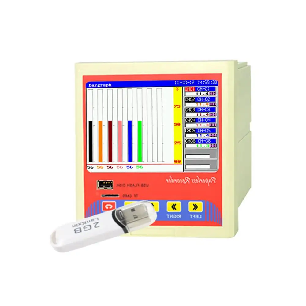 0.2%FS Industrial Isolated 2/4/6/8 Multi Channel Universal Digital Color Pressure Temperature Paperless Chart Recorders