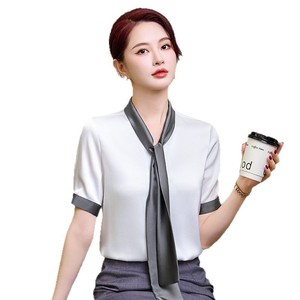 Hotel Uniform Women's Short Sleeve White Shirt With Bow <b>Tie</b> Black Skirt Set Summer 2025 <b>Polyester</b> Material - Product Image 5