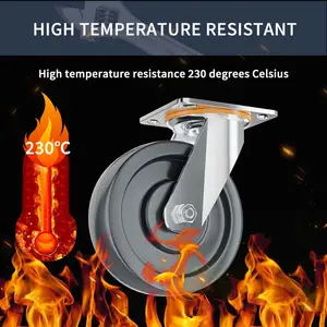 3 4 5 6 8 Inch Middelzware Caster Zwart Hogetemperatuurbestendig Wiel Gf Bestand Tegen Hoge Temperatuur Wiel