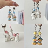 Chaîne de téléphone et pendentif de sac coréen mignon en perles floquées, motif animaux : lapin blanc moelleux, canard jaune, koala, porte-clés