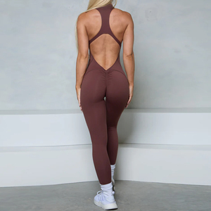 Mono de yoga de una pieza para mujer con cremallera frontal, secado rápido, sin mangas, espalda abierta, espalda cruzada, elástico en cuatro direcciones, color liso, transpirable, para gimnasio - Product Image 5