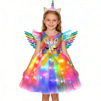 Robe tutu arc-en-ciel pour filles, petite fille, Halloween, fête d'anniversaire, licorne, robe à lumières LED