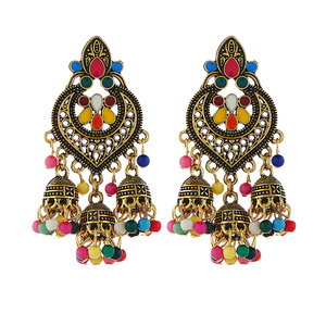 भारतीय ऑक्सीकृत चांदी की धुनों में चांडेलियर चांदी पोकी जठहका पेलेंट बालियां - Product Image 1