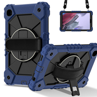 Étui antichoc robuste pour Samsung Tab A7 Lite 8.7 T225 T220 2021 PC+Silicone avec support rotatif à 360°, sangle d'épaule et dragonne, noir marine