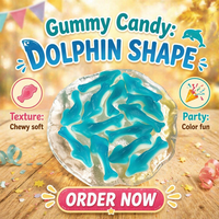 Bonbons en gros pour fabricants de confiseries : Bonbons gélifiés bleus en forme de dauphin de dessin animé et de requins, bonbons en vrac