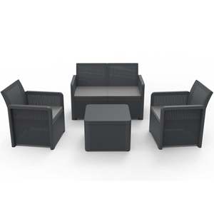 Set da Giardino Contemporaneo con Contenitore - Nassau Comfort, Divano, Poltrone e Tavolo in Plastica Riciclata Grafite, 4 Pezzi - Product Image 1