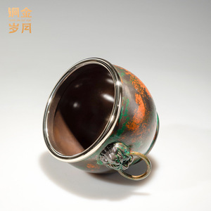 Ornement en cuivre rétro, style pot du Musée du Palais, à double anse, rond, pour décoration de bureau, cadeau de bureau - Product Image 5