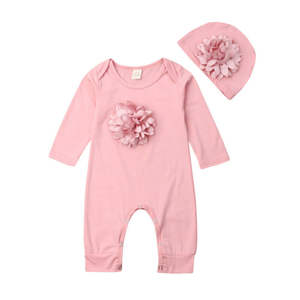 Combinaisons décontractées à manches longues en coton à motifs floraux pour filles, ensembles de vêtements pour bébés, barboteuse avec chapeau - Product Image 2