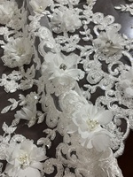 Tissu en dentelle lourd fantaisie pour robe de mariée, brodé de perles 3D et de strass, avec applique florale pour accessoires de robe de mariée
