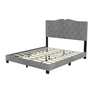 <b>Queen</b> <b>Size</b> Upholstered <b>Bed</b> <b>Frame</b> with Rivet Design, Modern Velvet Platform <b>Bed</b> with Tufted Headboard for Bedroom - Product Image 3