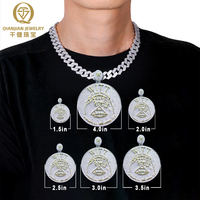 Pendentif Moissanite Diamant Givré en Argent Sterling 925, Collier Pendentif Rond Hip-Hop Personnalisé Nom Numéro Commémoratif