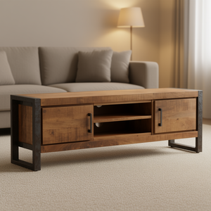 Natural Mango Wood TV <b>Cabinet</b> <b>Rustic</b> Style 50 54 In Tv Stand Living Room Furniture - Product Image 2