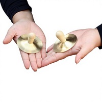 Wholesale 2 Pcs Kid Cymbals Copper Wood Handle Belly Dancing Hand Cymbals Percussion Instrument Toy Brass Cymbal