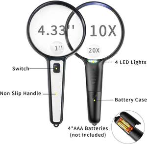 Grande lentille 110mm 4 lampes Led poignée basse Vision personnes âgées regardant la pièce de monnaie lunettes de lecture grossissantes 10x/20x avec lumière - Product Image 4