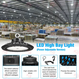 5 Jahre Garantie High Bay Lights 100W 150W 200W 240W ETL IP65 Power Adjusta ble Warehouse LED UFO High Bay Lights