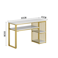 Jiuyi Respectueux de l'environnement Marbre Bureau Solide Couleur Fer Jambe Rack Double Couche Simple Nail Art Table et Chaise Ensemble