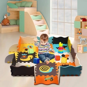 Alfombra de juego para bebés con valla, baldosas de espuma entrelazadas de 0.39 pulgadas de grosor, alfombra de rompecabezas para niños, alfombra de gateo para bebés - Product Image 3