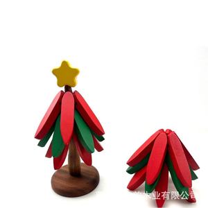 Beech Wood <b>Christmas</b> <b>Tree</b> Coasters Red Green Star Top Heat Protection Mats For Kitchen <b>Table</b> Decor 2024 - Product Image 1